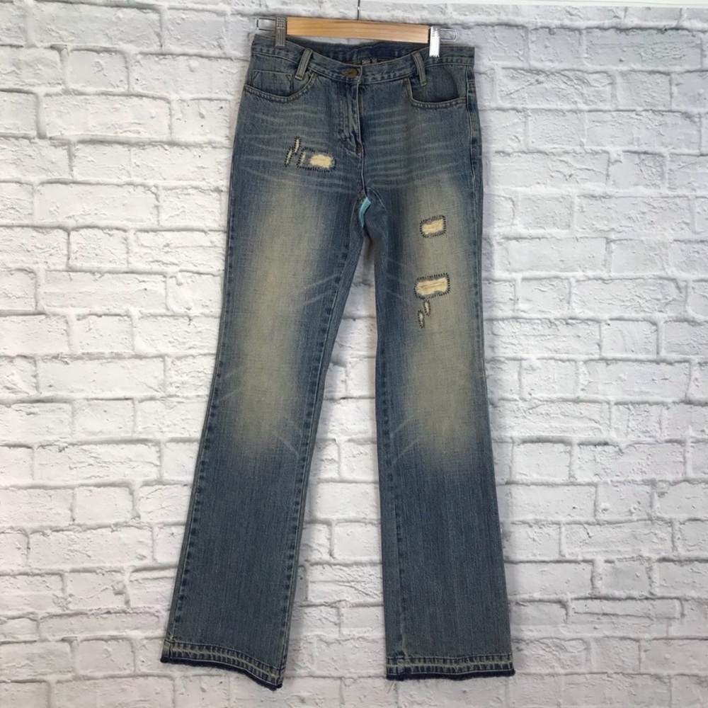 LAUNDRY BY SHELLI SEGAL PATCHWORK DISTRESSED JEANS